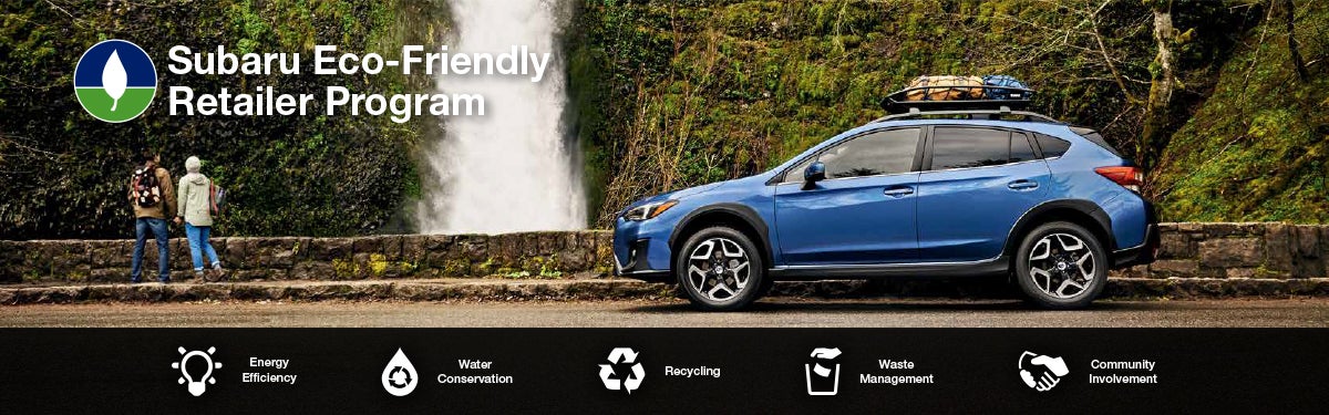 The Subaru Eco-Friendly Retailer Program logo with a blue Subaru and eco icons at bottom. | SubaruDemo1 in Conway NH