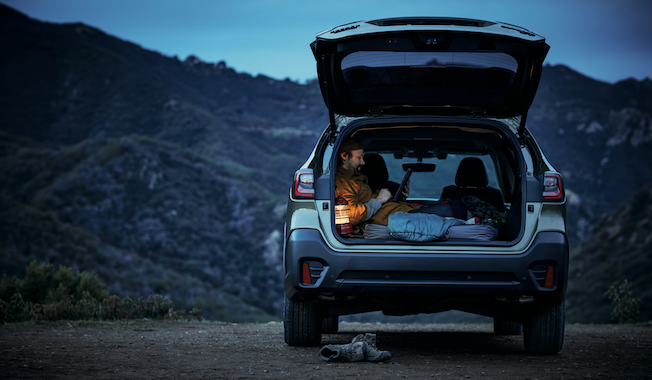 Subaru vehicle with trunk open